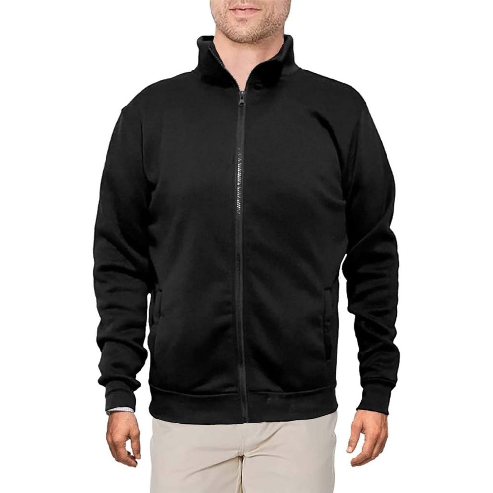 Men's Polyester and Cotton High Neck Hoodless Zip Up Jacket